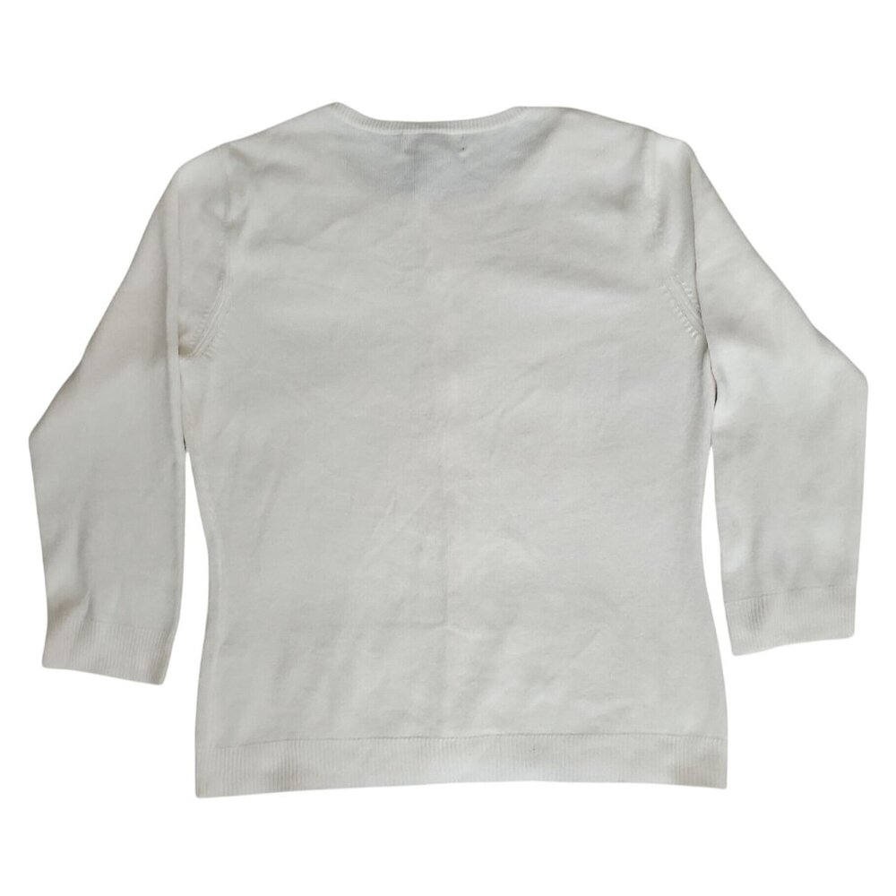 New York & Company Button-Front Flower Applique Cardigan Sweater White Small - Picture 4 of 11